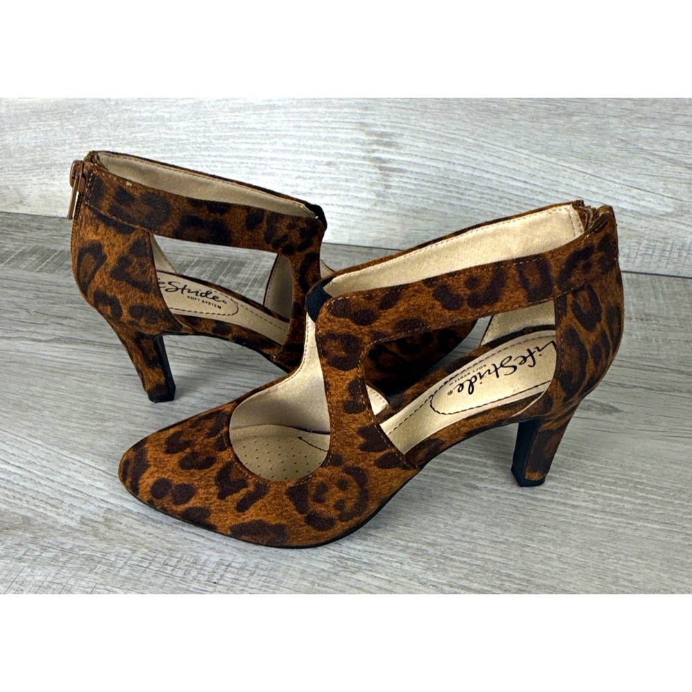 LifeStride Giovanna 2 Leopard Heels Womens 6M Pointed Toe Pumps Brown Black